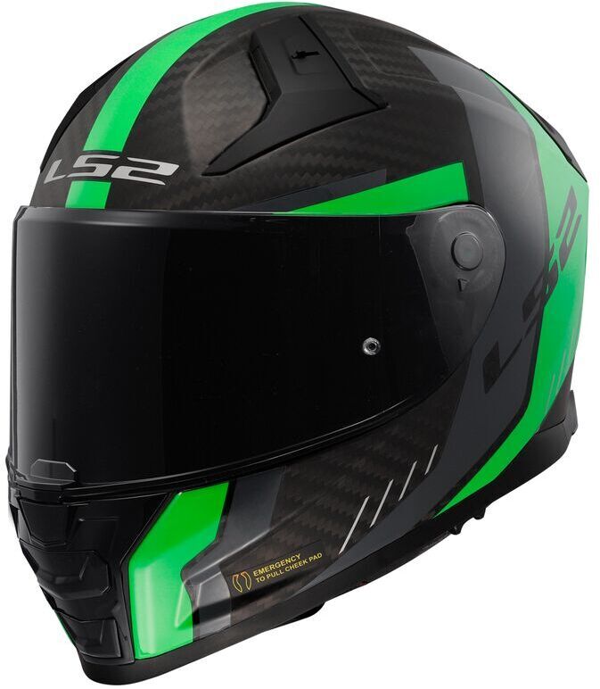 LS2 FF811 Vector II Carbon Grid Matt Fluo Green - Worldwide Shipping!