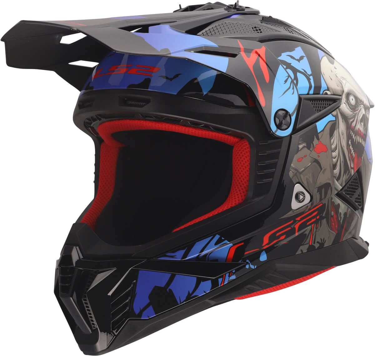 LS2 MX708 Fast II Zombie Ii Black Red Blue-06 - Worldwide Shipping!