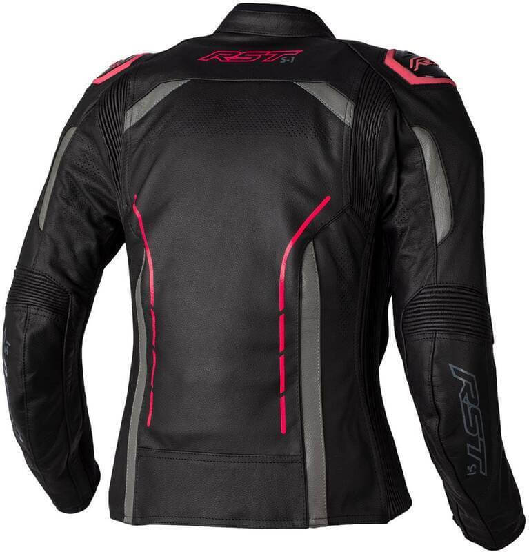 RST RST Ladies S1 CE Leather Jacket Black/Neon Pink
