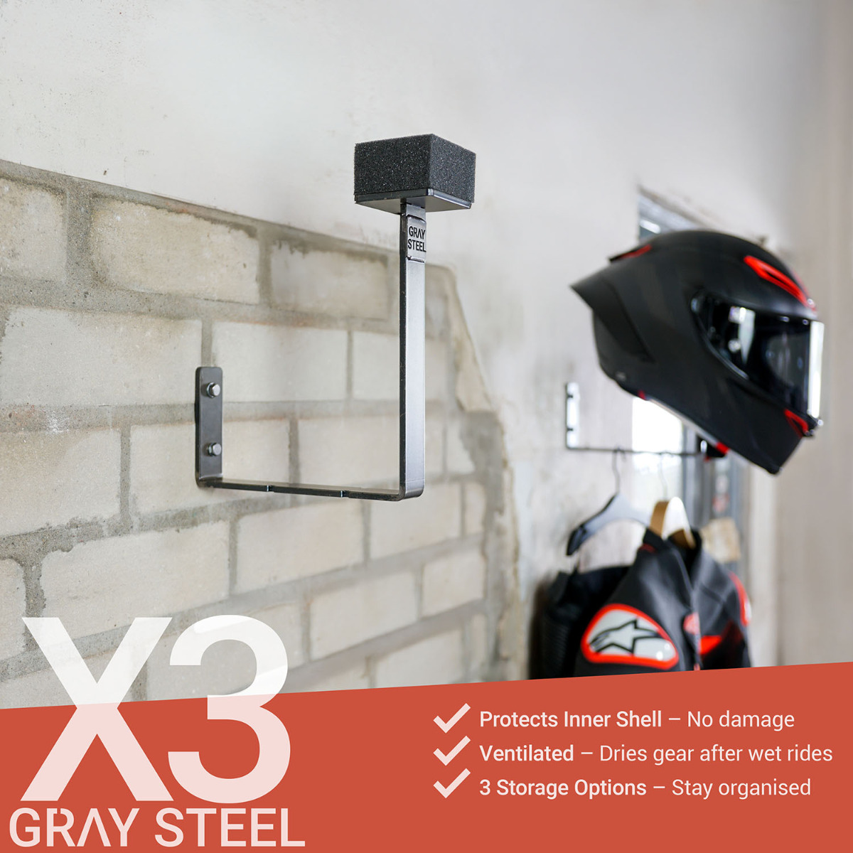 Gray Steel X3 Helmet & Gear wall mount Gun Metal