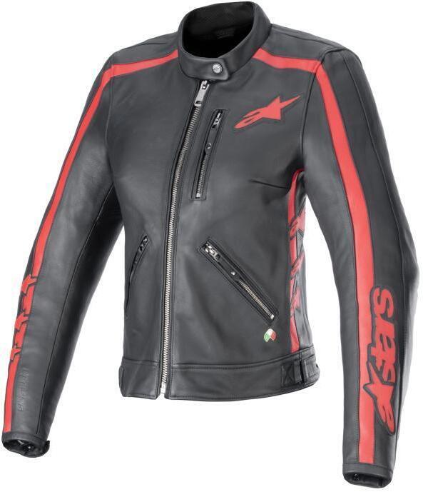 Alpinestars Stella Dyno Leather Jacket Black Haute Red 1346