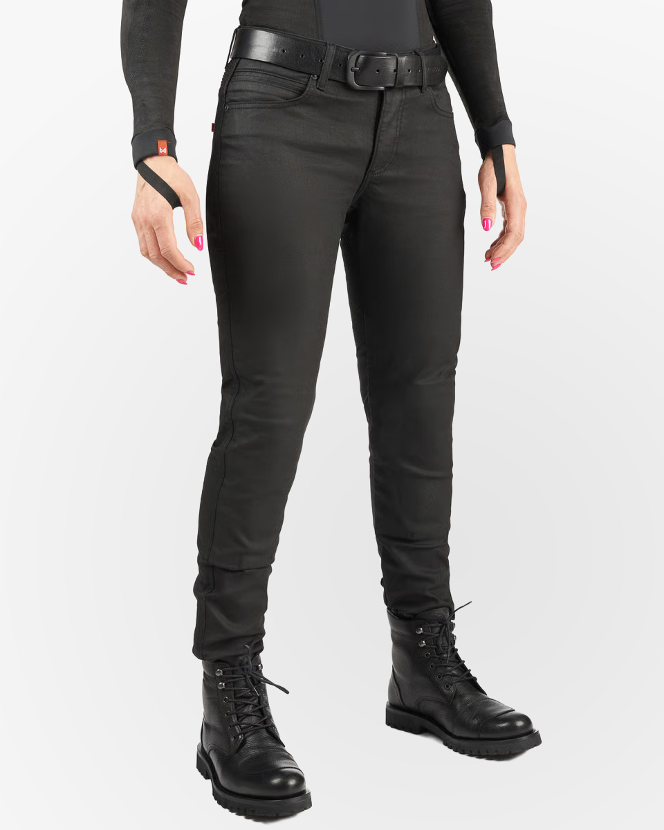 Pando Moto Lorica Black A Black Slim Fit Women Motorcycle Jeans with Cordura