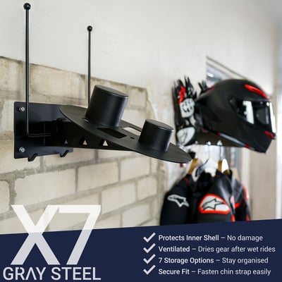 Gray Steel X7 Helmet & Gear wall mount Matt Black Gray Steel X7 Helmet & Gear wall mount Matt Black