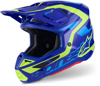 Alpinestars S-M7 Deed Blue Yellow Fluo Glossy 7253