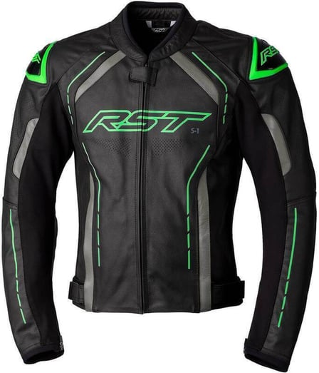 RST S1 CE Men Leather Jacket Black/Green/Grey