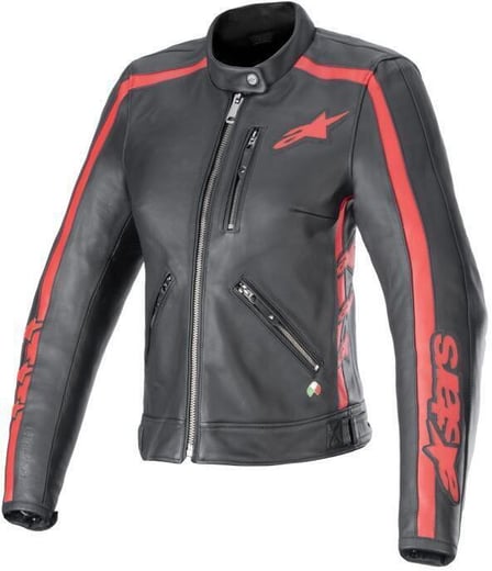 Alpinestars Stella Dyno Leather Jacket Black Haute Red 1346