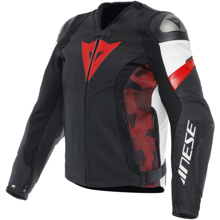 Dainese Avro 5 Leather Jacket Black/Red-Lava/White