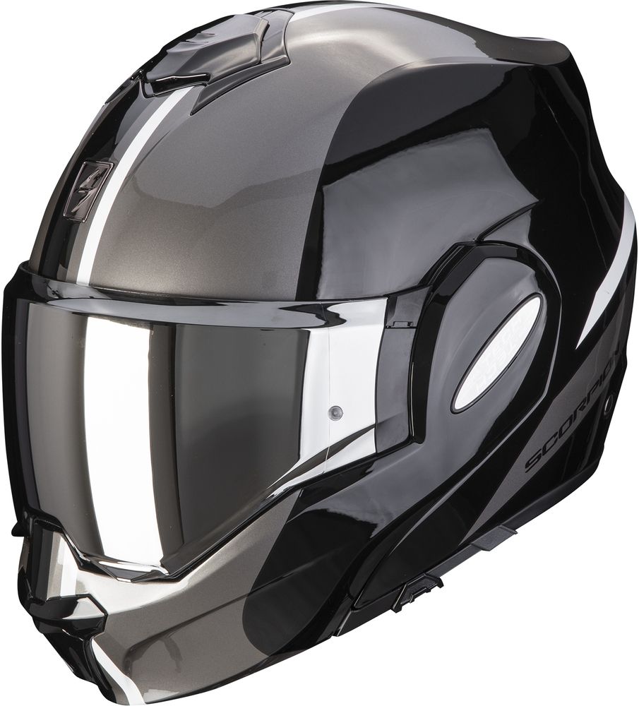 Black and silver 2025 motorcycle helmet