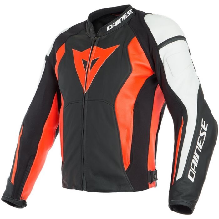 Dainese Nexus Leather Jacket Black Fluo Red White W12 Worldwide Shipping