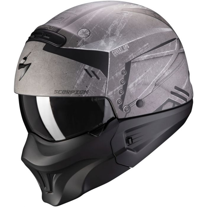 Scorpion EXO-Combat OPEX Motorcycle Jet Helmet Street Fighter-Matt Black Silver 